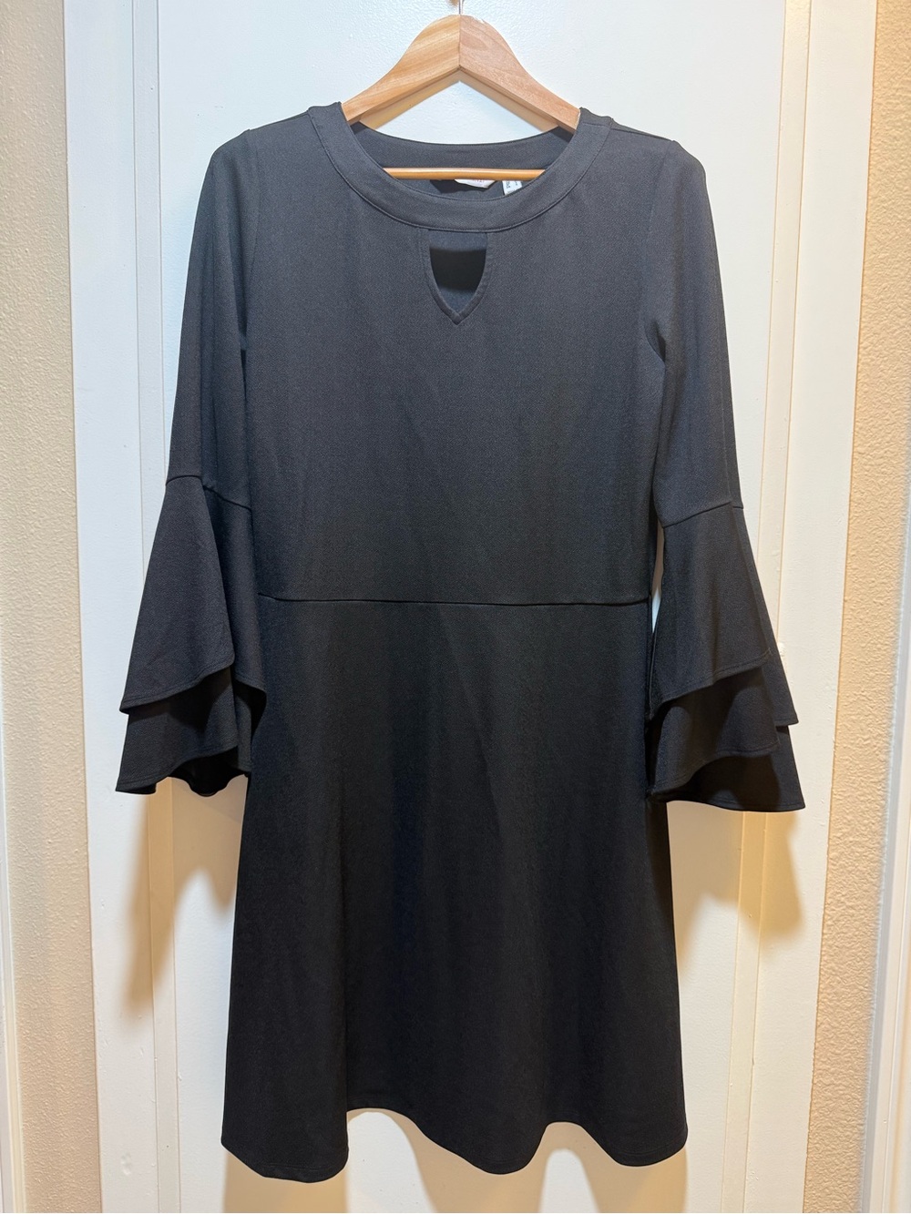 Isaac Mizrahi Black Midi Dress with Layered Ruffle Sleeves